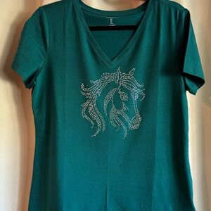 Amazon Essentials Teal V-Neck Short Sleeve Top for the horse lover.